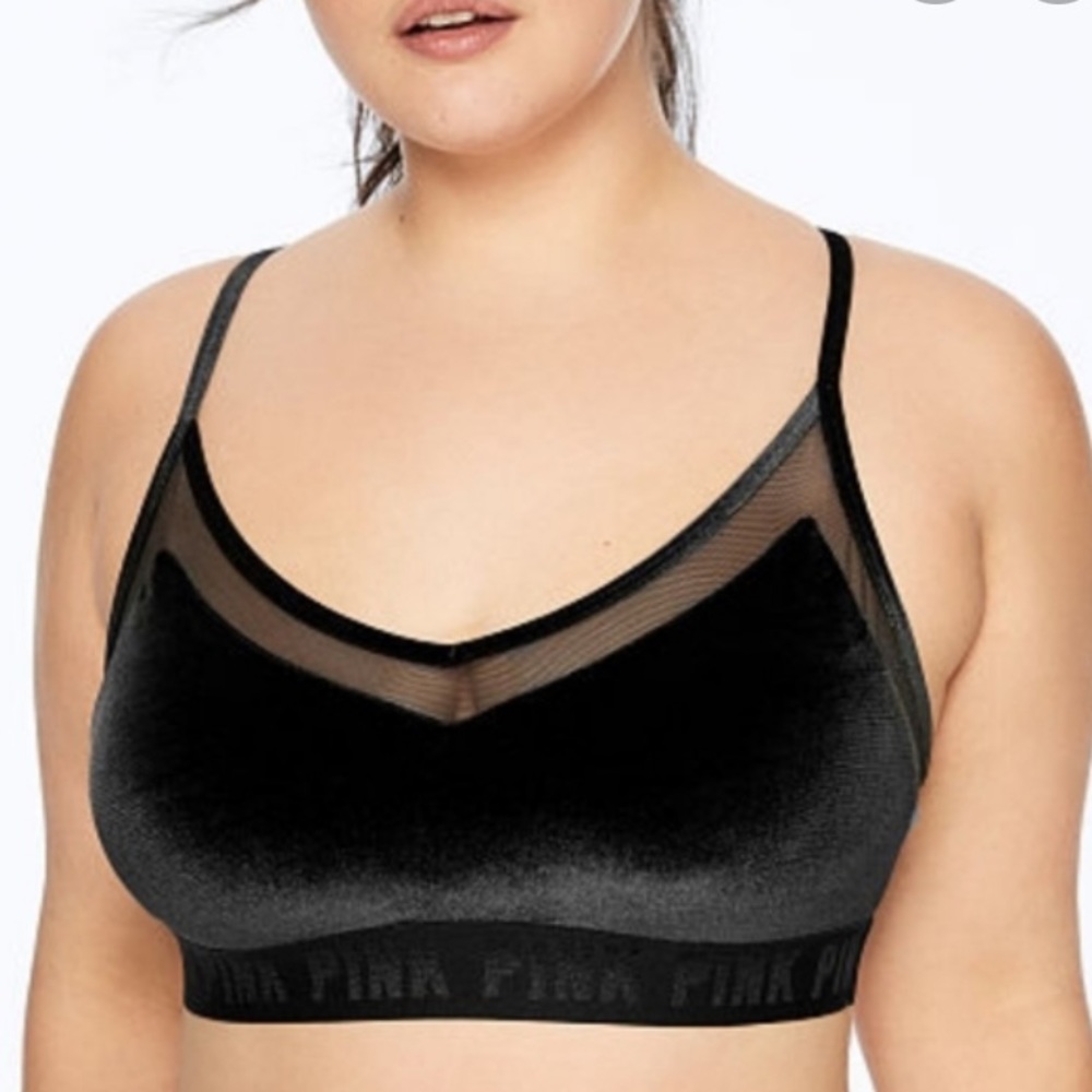 VS PINK Lightly Lined Velvet Mesh Sports Bra